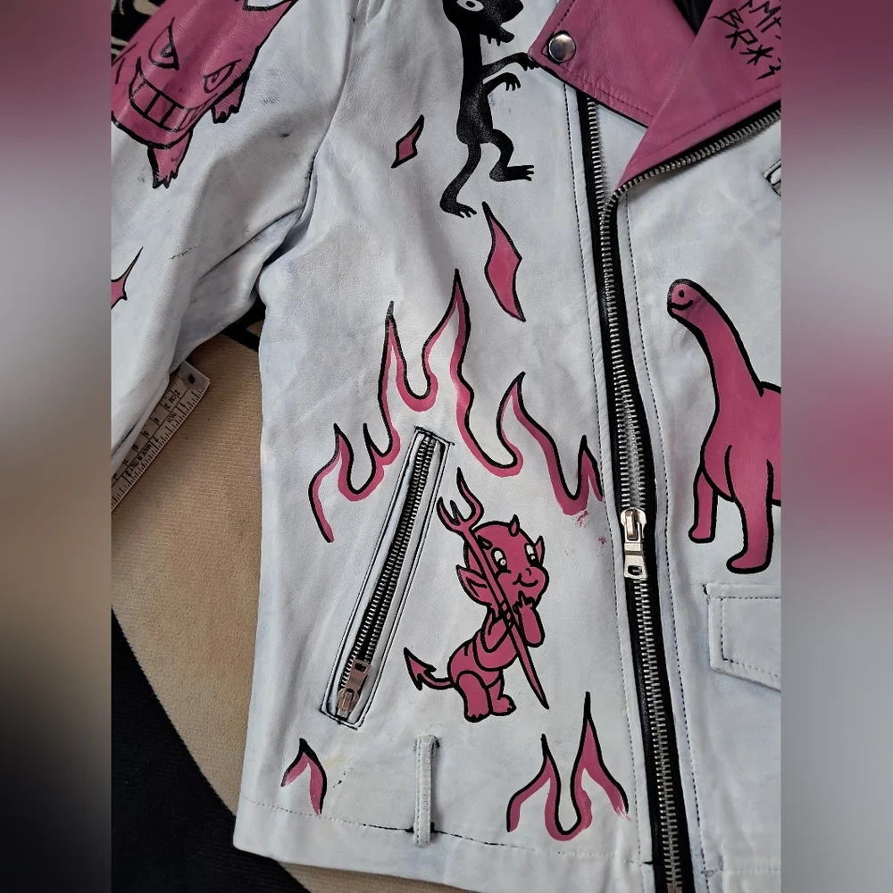 SOLD @MARKET  Fun kawaii goth custom hand painted OOAK faux leather jacket - Picture 6 of 15